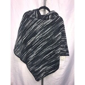 Fadivo New York Hooded Poncho Black Grey White Striped Knit Asymmetric Wrap NWT